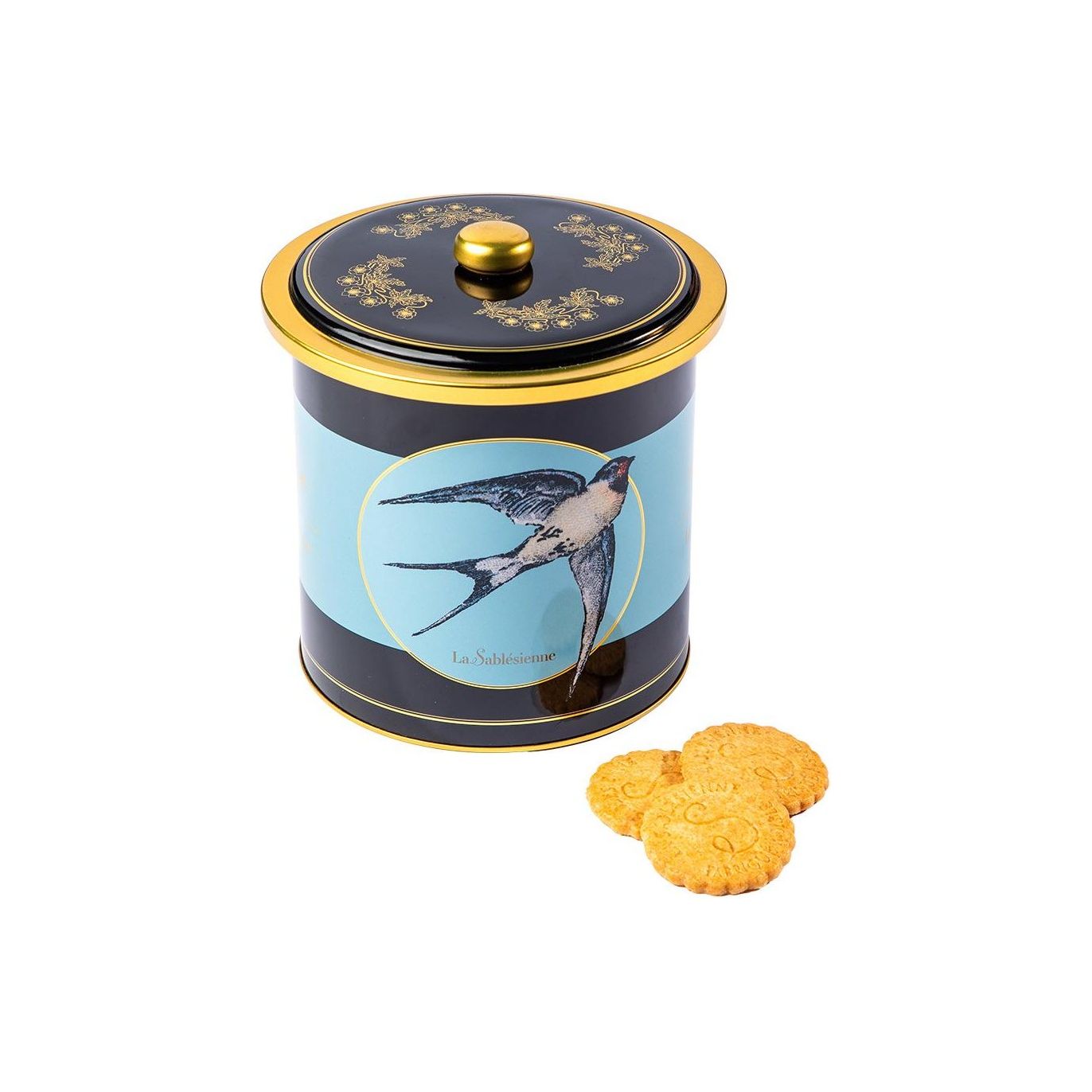 La Sablesienne Hirondelles Plain Butter & Salted Caramel Chip Shortbread Biscuits  in Metal Tin 250gr