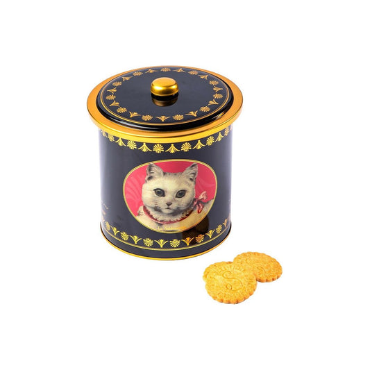 La Sablesienne Le Chat Blanc Plain Butter & Salted Caramel Chip Biscuits in Metal Tin 250gr